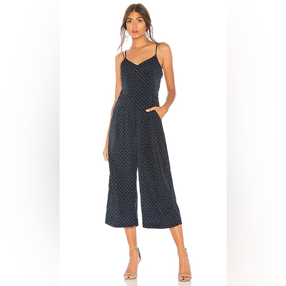 Carolina Belle Navy Dot Polkadot Adjustable Spaghetti
Strap Crop Jumpsuit Pocket